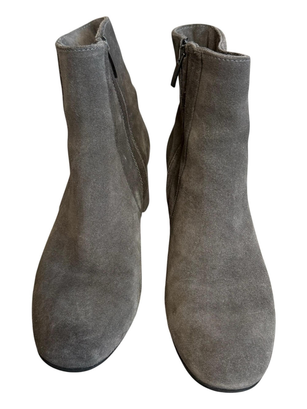 LA CANADIENNE Gray Suede Ankle Boots Block Heel Zip Booties Women’s Size 8 - Picture 3 of 8